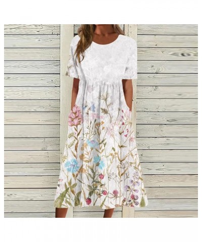 Dresses for Women 2023 Summer Boho O-Neck Pocket Dress Casual Print Short Crewneck Spring Dress Mother's Gift 09-white $9.40 ...