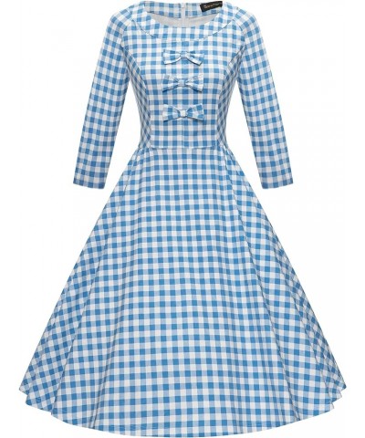 Vintage Dresses 3/4 Sleeves Bowknot Dress Homecoming Cocktail Dress Plaid $24.74 Dresses