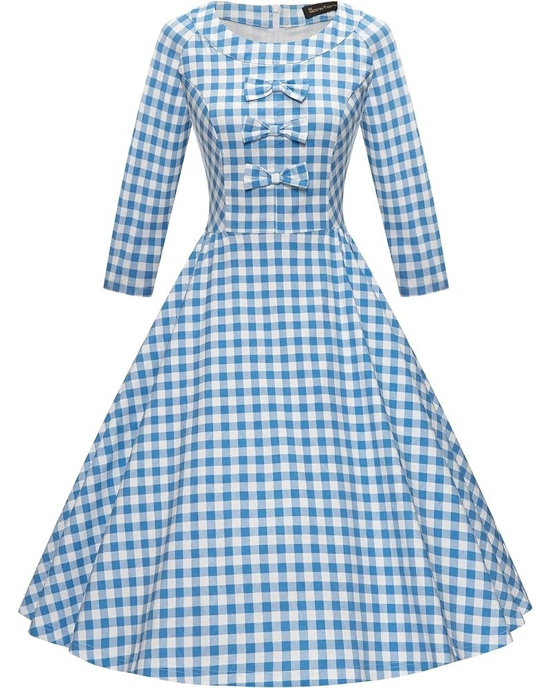 Vintage Dresses 3/4 Sleeves Bowknot Dress Homecoming Cocktail Dress Plaid $24.74 Dresses