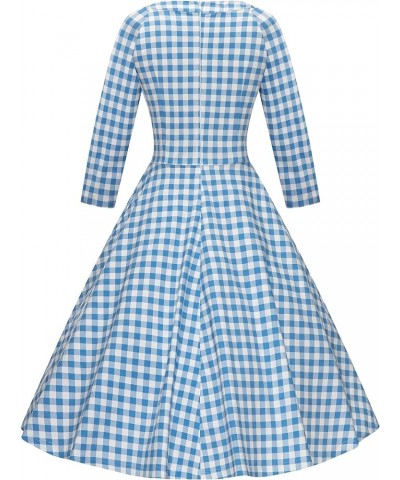 Vintage Dresses 3/4 Sleeves Bowknot Dress Homecoming Cocktail Dress Plaid $24.74 Dresses