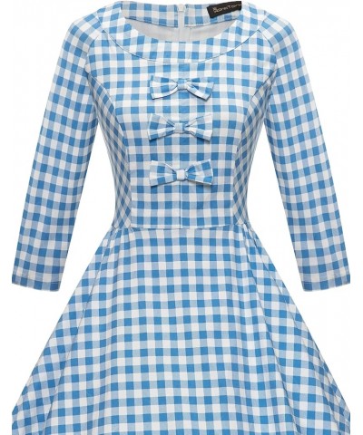 Vintage Dresses 3/4 Sleeves Bowknot Dress Homecoming Cocktail Dress Plaid $24.74 Dresses