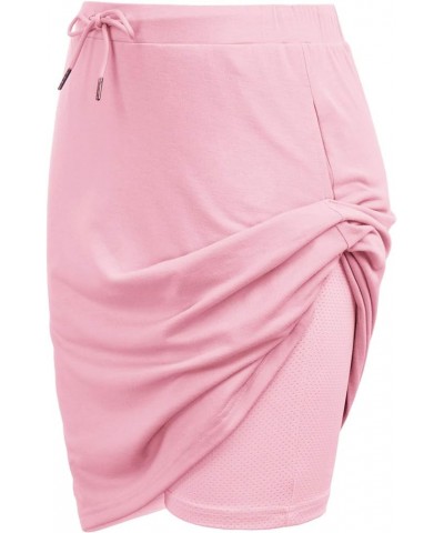 Women's Stretchy Knee Length Skirts Athletic Skorts for Woman Drawstring Waist with Mesh Shorts Pockets Light Pink $15.05 Skorts