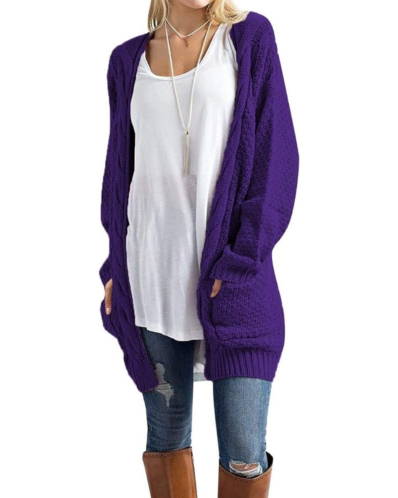 Women's Open Front Long Sleeve Boho Boyfriend Knit Chunky Cardigan Sweater 5-purple $18.89 Sweaters