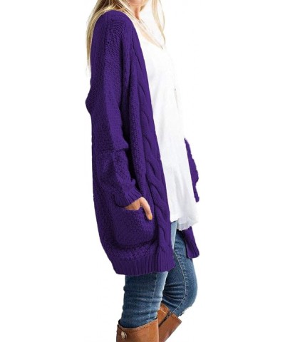 Women's Open Front Long Sleeve Boho Boyfriend Knit Chunky Cardigan Sweater 5-purple $18.89 Sweaters