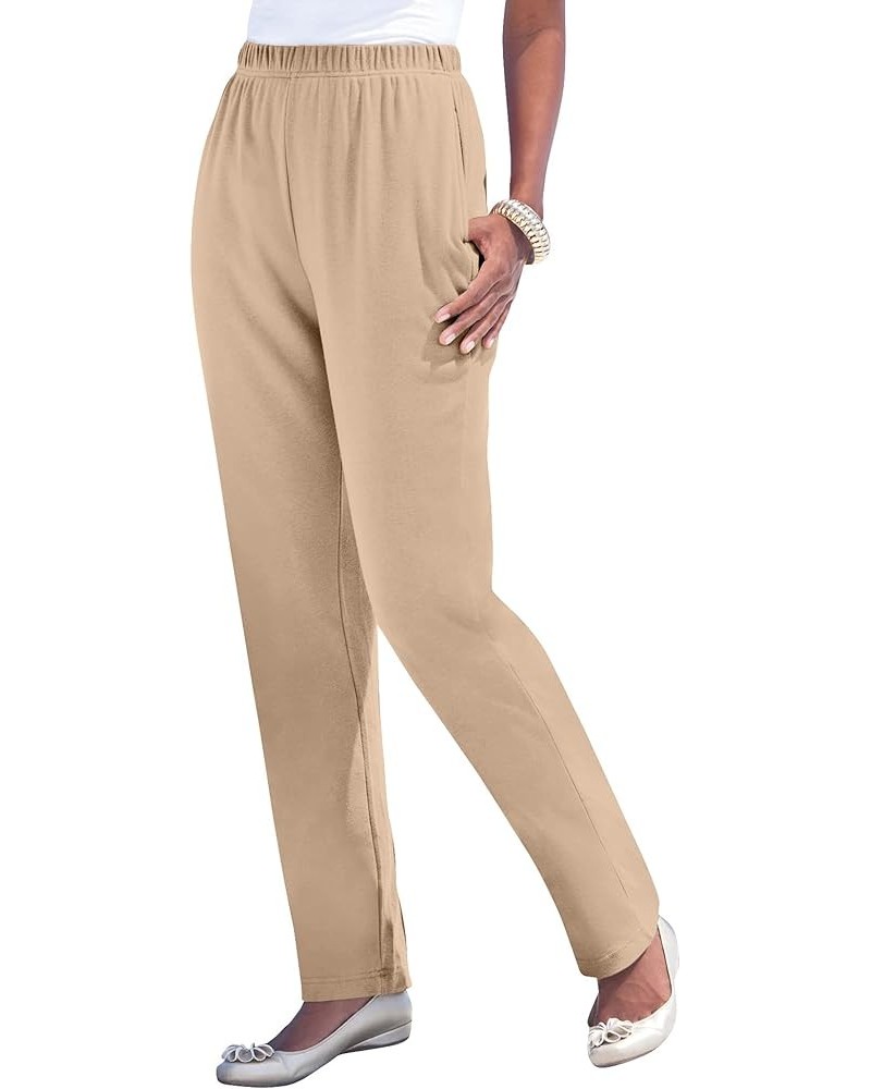 Women's Plus Size Straight-Leg Soft Knit Pant New Khaki $12.61 Pants