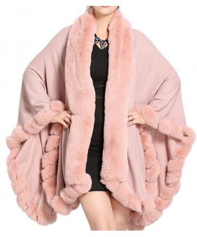 Faux Fox Fur Trim Cardigan Cloak Shawl Wraps Winter Poncho Oversized Cape Pink $30.00 Coats