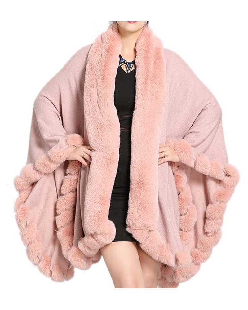 Faux Fox Fur Trim Cardigan Cloak Shawl Wraps Winter Poncho Oversized Cape Pink $30.00 Coats