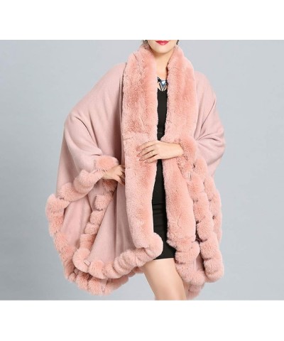 Faux Fox Fur Trim Cardigan Cloak Shawl Wraps Winter Poncho Oversized Cape Pink $30.00 Coats