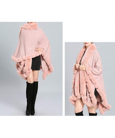 Faux Fox Fur Trim Cardigan Cloak Shawl Wraps Winter Poncho Oversized Cape Pink $30.00 Coats