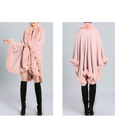 Faux Fox Fur Trim Cardigan Cloak Shawl Wraps Winter Poncho Oversized Cape Pink $30.00 Coats