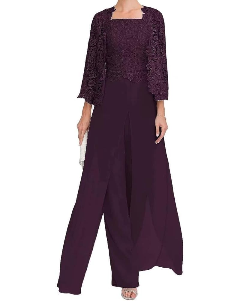 Pantsuit Mother of The Bride Dress for Women Formal 3 Pieces Outfit Jumpsuit with Lace Jacket MK07 Plum $44.81 Suits