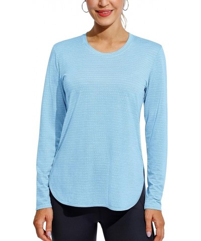 Women Long Sleeve UV Shirts Quick Dry Moisture Wicking Hiking Shirts Workout Tops for Women Sky Blue $13.20 Hoodies & Sweatsh...