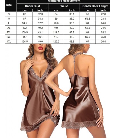 Women Lingerie Satin Lace Chemise Nightgown Sexy Full Slips Sleepwear S-4XL Brown $9.65 Lingerie