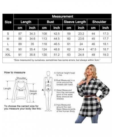 Women's Flannel Plaid Shacket Long Sleeve Button Down Shirts Jacket Coats Black White $19.75 Blouses