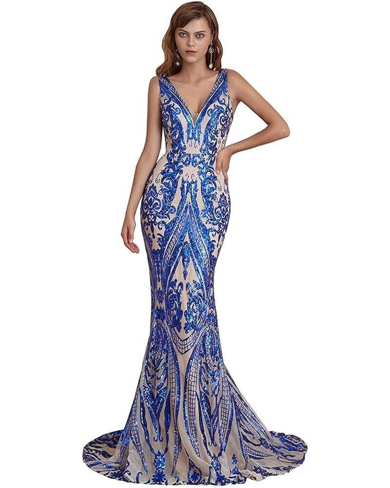 Mermaid V Neck Evening Dresses Sequind Prom Dresses Women's Party Dress Celebrity Pageant Gowns Royal Blue $43.40 Dresses