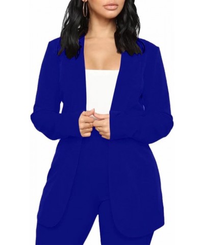 Women's Two Piece Open Front Long Sleeve Blazer and Pant Set Slim Fit Suit Pants Royal Blue $16.77 Suits