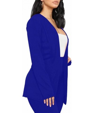 Women's Two Piece Open Front Long Sleeve Blazer and Pant Set Slim Fit Suit Pants Royal Blue $16.77 Suits