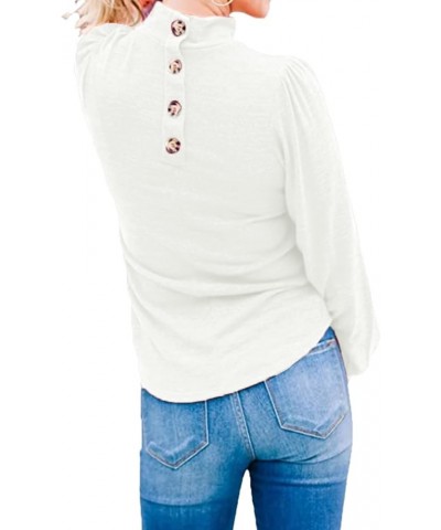 Womens Button Back Tops Balloon Sleeve Loose Casual Workout O Neck Blouses 05 White $11.55 Tops