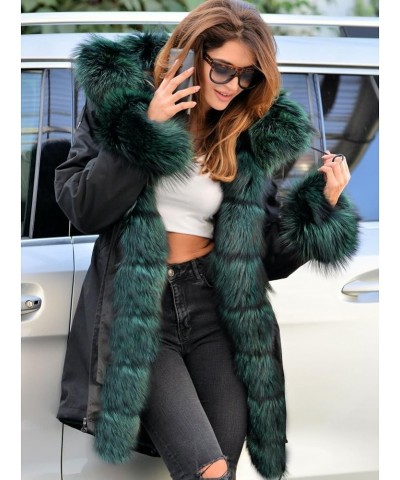 Plus Size Women's Long Hooded Parka Coat Warm Denim Winter Overcoat Faux Fur Collar Qulited Jacket Black_green Fur $45.62 Coats