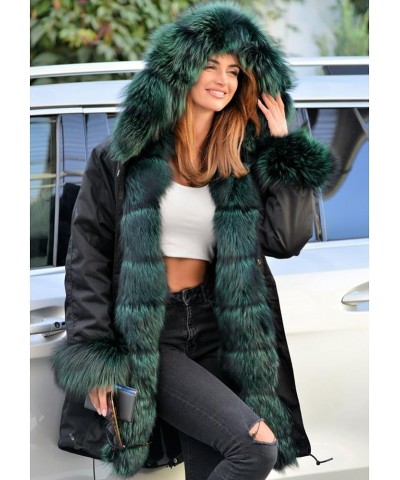 Plus Size Women's Long Hooded Parka Coat Warm Denim Winter Overcoat Faux Fur Collar Qulited Jacket Black_green Fur $45.62 Coats