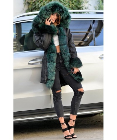 Plus Size Women's Long Hooded Parka Coat Warm Denim Winter Overcoat Faux Fur Collar Qulited Jacket Black_green Fur $45.62 Coats