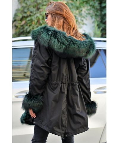 Plus Size Women's Long Hooded Parka Coat Warm Denim Winter Overcoat Faux Fur Collar Qulited Jacket Black_green Fur $45.62 Coats