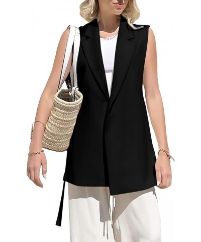 Womens Fashion 2024 Sleeveless Blazer Vest Spring Casual Open Front Lapel V Neck Office Waistcoat Long Vests Black $16.65 Vests