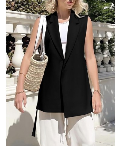 Womens Fashion 2024 Sleeveless Blazer Vest Spring Casual Open Front Lapel V Neck Office Waistcoat Long Vests Black $16.65 Vests