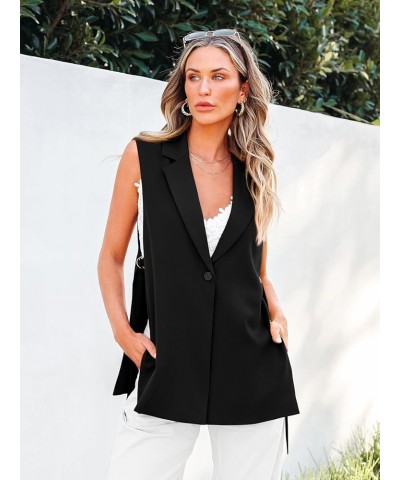 Womens Fashion 2024 Sleeveless Blazer Vest Spring Casual Open Front Lapel V Neck Office Waistcoat Long Vests Black $16.65 Vests