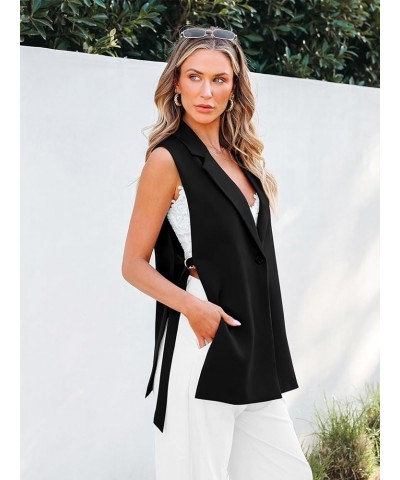 Womens Fashion 2024 Sleeveless Blazer Vest Spring Casual Open Front Lapel V Neck Office Waistcoat Long Vests Black $16.65 Vests