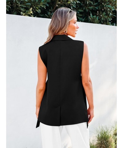 Womens Fashion 2024 Sleeveless Blazer Vest Spring Casual Open Front Lapel V Neck Office Waistcoat Long Vests Black $16.65 Vests