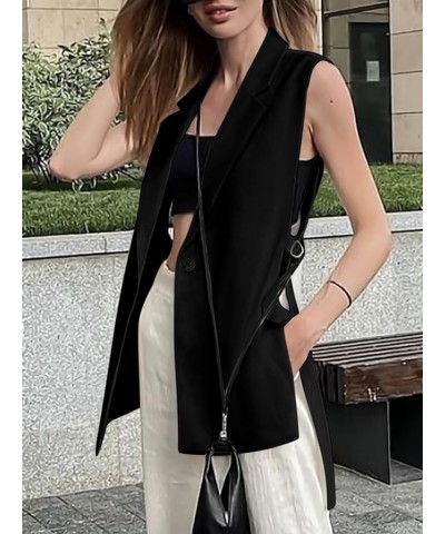 Womens Fashion 2024 Sleeveless Blazer Vest Spring Casual Open Front Lapel V Neck Office Waistcoat Long Vests Black $16.65 Vests