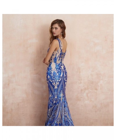 Mermaid V Neck Evening Dresses Sequind Prom Dresses Women's Party Dress Celebrity Pageant Gowns Royal Blue $43.40 Dresses