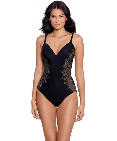 Women's Swimwear Tummy Control Slimming Temptation Underwire Bra One Piece Swimsuit Black/Multi $65.78 Swimsuits