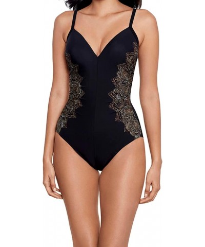 Women's Swimwear Tummy Control Slimming Temptation Underwire Bra One Piece Swimsuit Black/Multi $65.78 Swimsuits