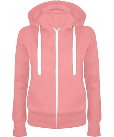 Hoodies for Women Casual Solid Color Drawstring Pullover Fashion Zipper Fleece Sweater Coat Comfy Loose Slim Hoodie 02 Pink $...