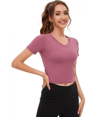 5-Pack Crop Workout T Shirt for Women Short Sleeve Cropped Top Slim Fitted Tees Dry Fit Shirts Black/White/Gray/Purple/Rose P...