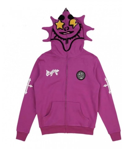 Women Men Full Zip Up Designer Hoodies Y2k Goth Hoodies Harajuku Graphic Print Oversized Jacket Streetwear E-purple Black $12...