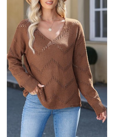 Women's Crochet Sweater Top Hollow Out Long Sleeve Pullover Tops Fall Outfits Fashion 2023 Brown $24.77 Sweaters