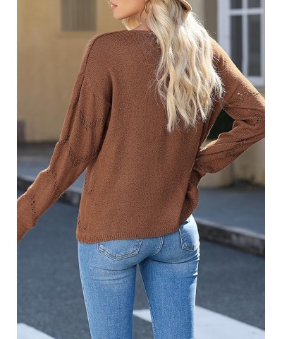 Women's Crochet Sweater Top Hollow Out Long Sleeve Pullover Tops Fall Outfits Fashion 2023 Brown $24.77 Sweaters