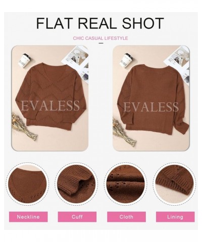 Women's Crochet Sweater Top Hollow Out Long Sleeve Pullover Tops Fall Outfits Fashion 2023 Brown $24.77 Sweaters