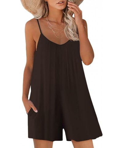 Womens Casual Sleeveless Strap Loose Adjustable Jumpsuits Stretchy Shorts Romper with Pockets Dark Coffee $14.93 Rompers