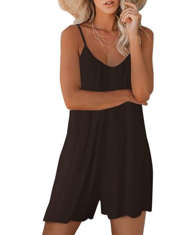 Womens Casual Sleeveless Strap Loose Adjustable Jumpsuits Stretchy Shorts Romper with Pockets Dark Coffee $14.93 Rompers