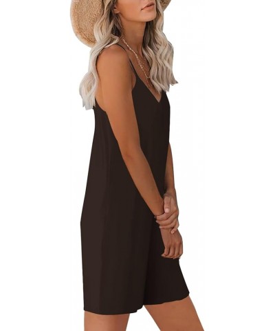 Womens Casual Sleeveless Strap Loose Adjustable Jumpsuits Stretchy Shorts Romper with Pockets Dark Coffee $14.93 Rompers