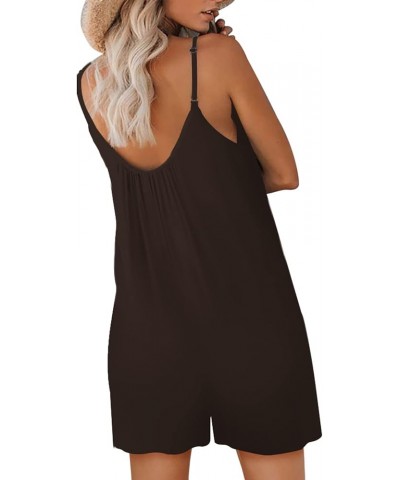 Womens Casual Sleeveless Strap Loose Adjustable Jumpsuits Stretchy Shorts Romper with Pockets Dark Coffee $14.93 Rompers