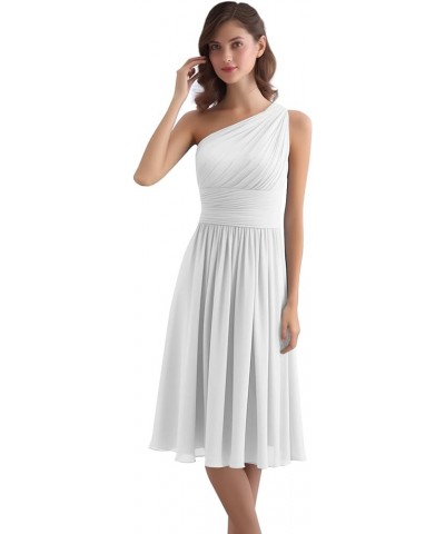 Women's One Shoulder Bridesmaid Dresses Short Chiffon Pleated Formal Evening Gown White $32.20 Dresses