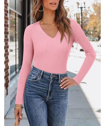 Women's Casual Crewneck T Shirts Ribbed Knit Sweater Slim Fit Solid Basic Ladies Pullovers Fall Long Sleeve Tops C-pink $14.9...