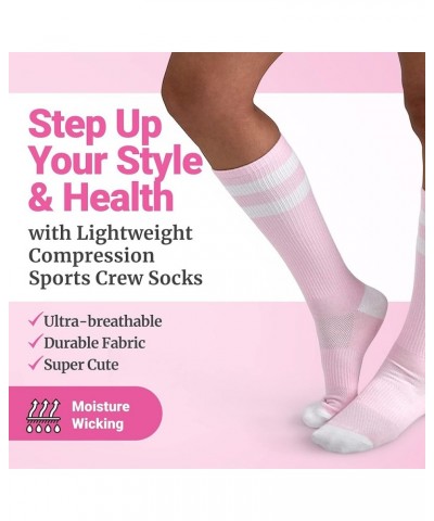 Light Weight Compression Athletic Crew Socks for Women 3-pack Pink $18.23 Activewear