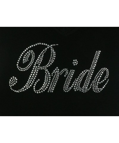 Bridal Rhinestone Bling V-Neck T-Shirt - Bride Bridesmaid Entourage Tee Long Sleeve - Black $12.32 T-Shirts