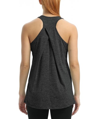 Women's Long Workout Tops Pleated Racerback Tank Tops Loose Fit Yoga Gym Athletic Shirts Black $10.59 Activewear